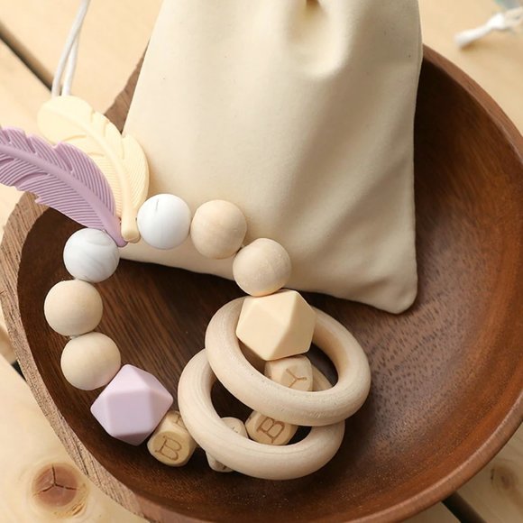 Feather Dream Catcher Baby Teething Ring, Silicone & Beech Wood, Montessori Toy - Picture 6 of 6